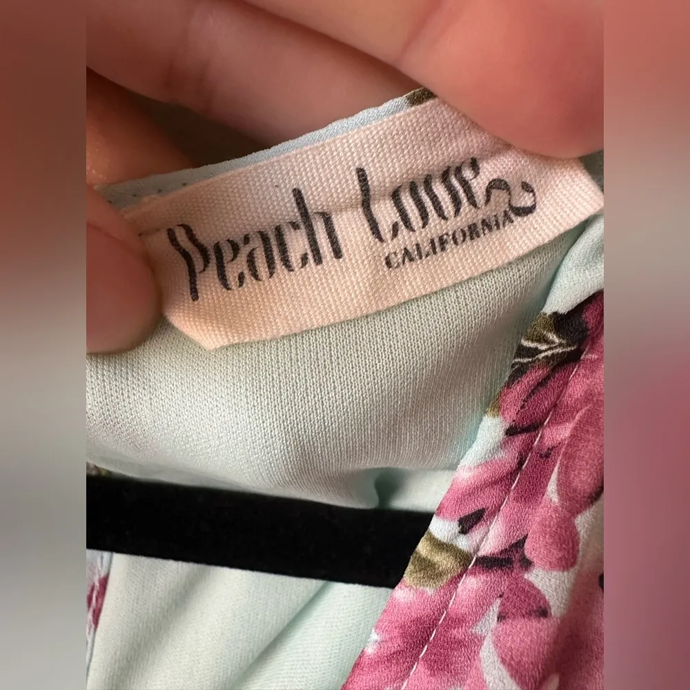 Peach Love Romper Pale Blue Floral Print Side Wrap, Size Small, Womens - Image 4