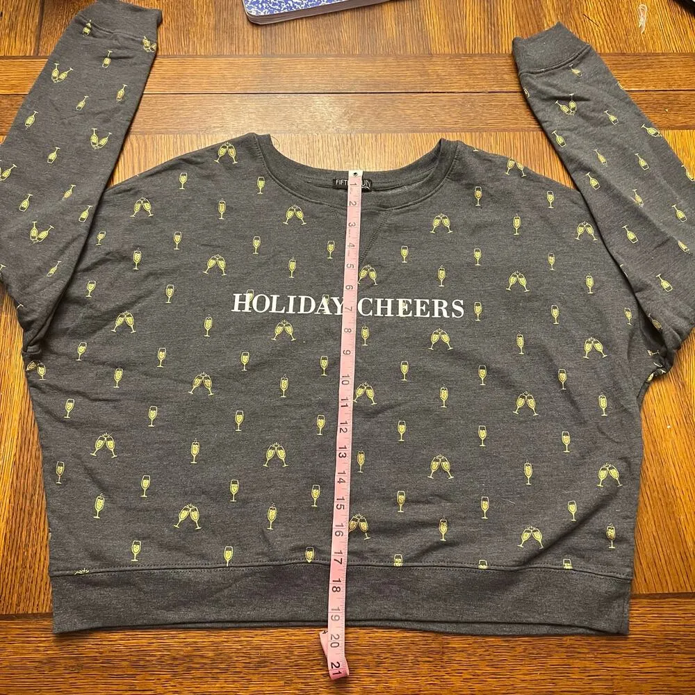 Fifth Sun Holiday Cheers Champagne Glasses Crop Top Sweatshirt Size L Womens - Image 5