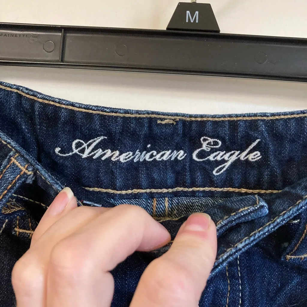 🌞American Eagle Dark Wash Distressed Ripped Button Fly Micro Denim Skirt - Image 2