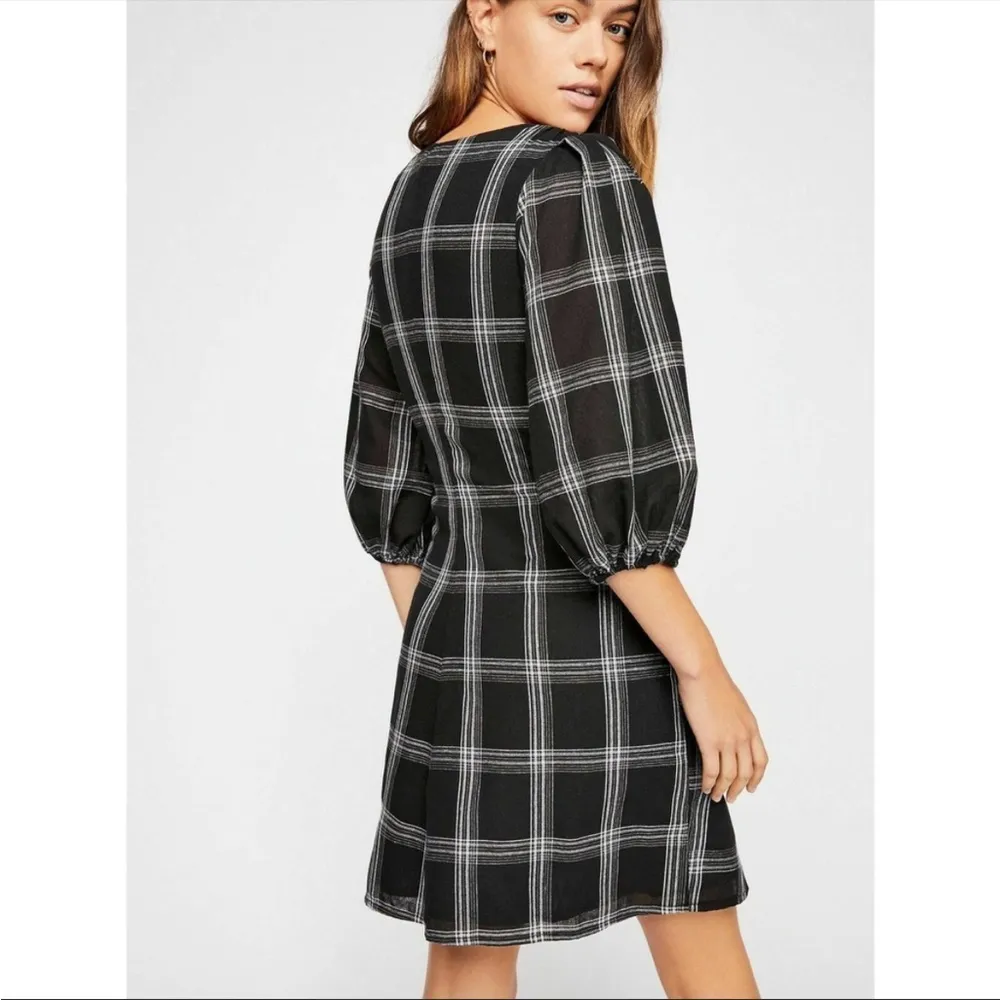 FREE PEOPLE Miss Molly Black White Plaid Mini Dress $128 EUC 0 - Image 9