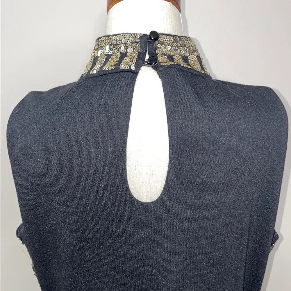 Suzy Sheer Black and Gold Embellished Sequin Cocktail Dress Size Small - Image 6