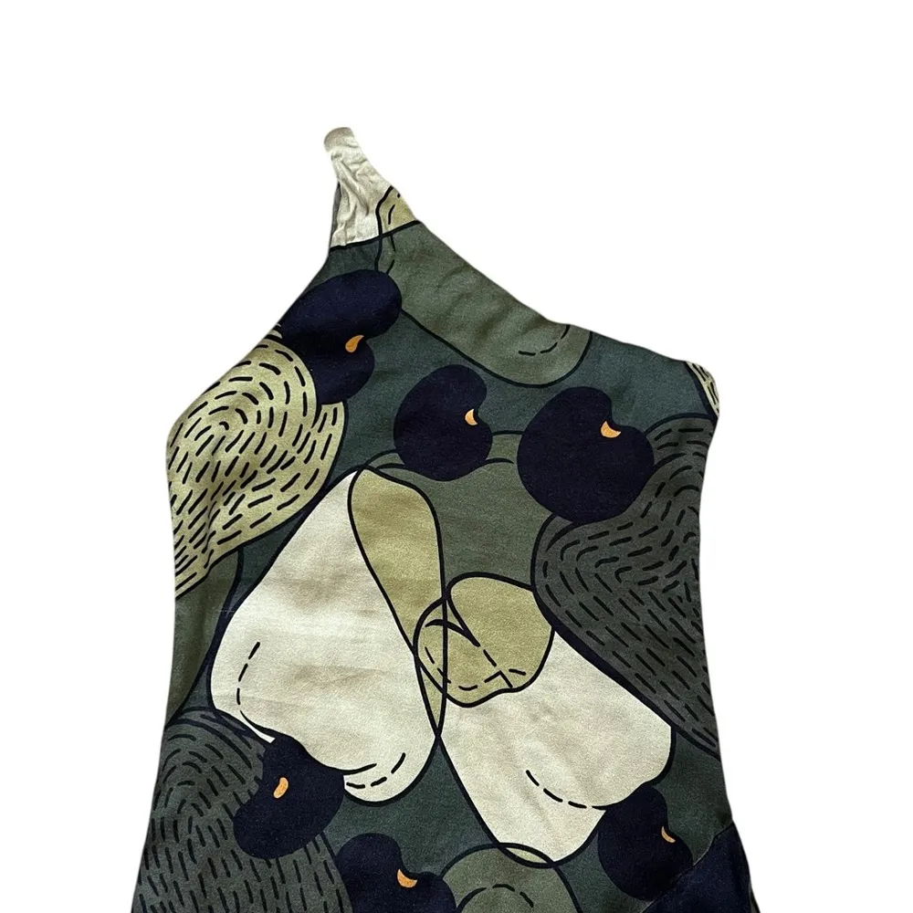 Farm Rio Anthro Women’s Green Military Cashew One Shoulder Midi Scarf Dress XS - Image 4