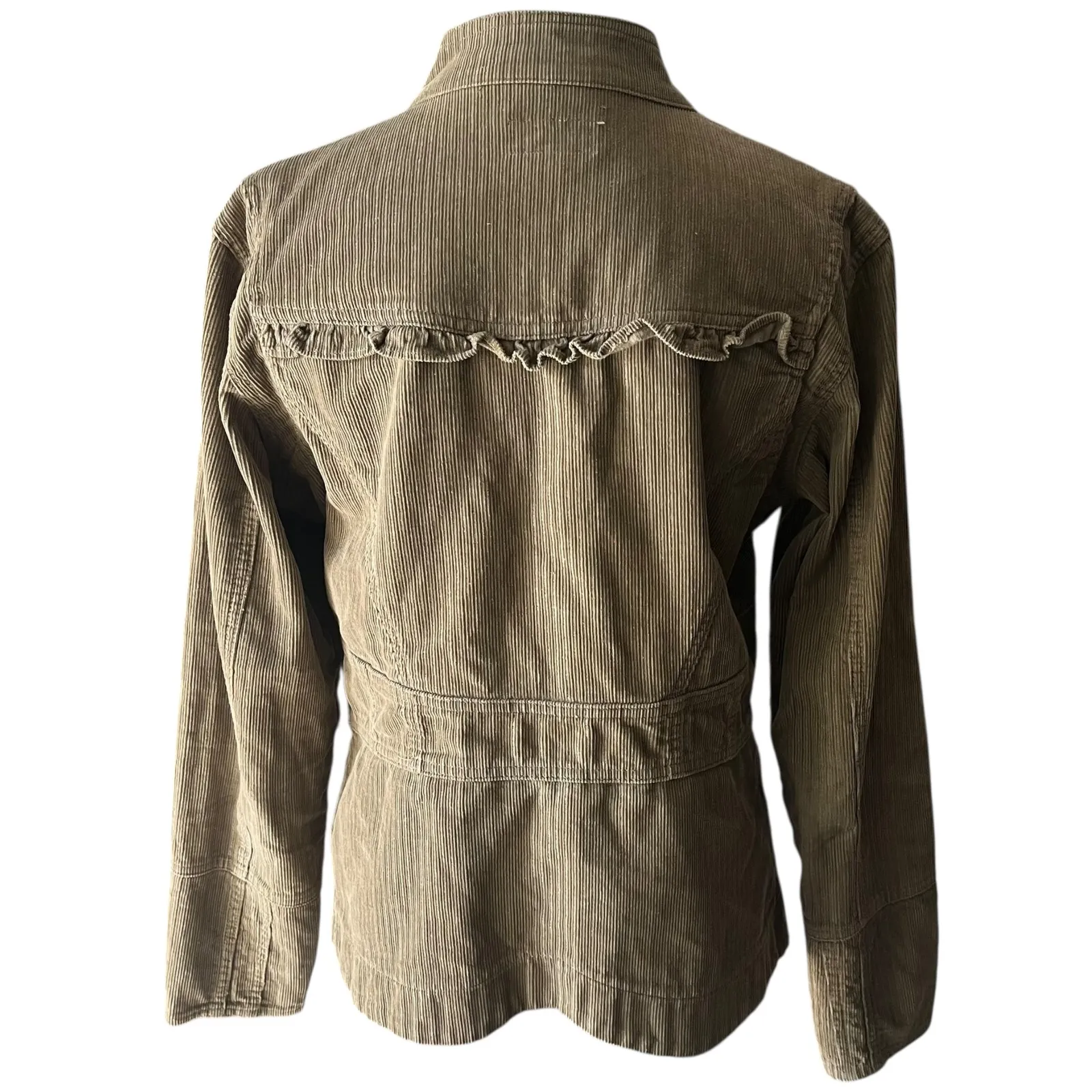 Xhilaration Olive Green Corduroy Ruffle Trim Button‎ Front Jacket Y2K Women's L - Image 5