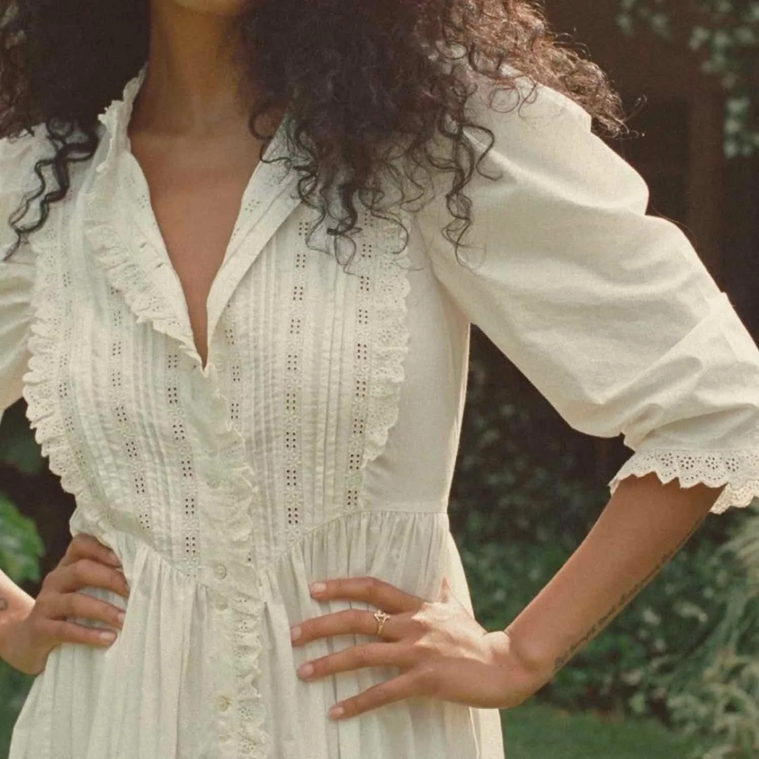 Doen Darby Cottagecore Cotton Midi Dress Powder Size XS Peasant - Image 15