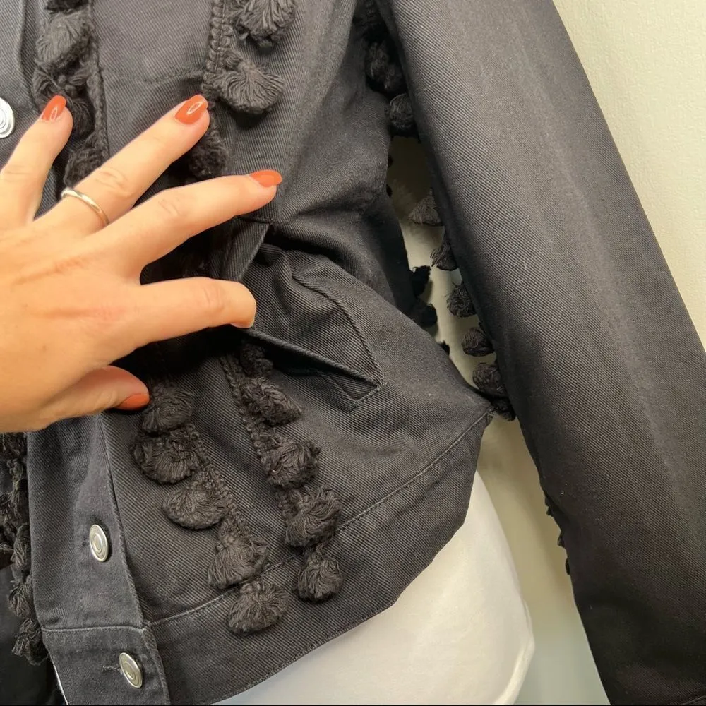 Free the Roses Black Jean Jacket With Tassels Button Front NEW Size S - Image 6