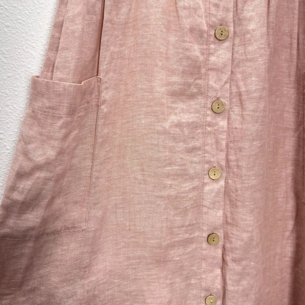 100% Linen Rachel Zoe  Dress Womens Blush Button Sleeveless pink Madi pockets 8. - Image 5