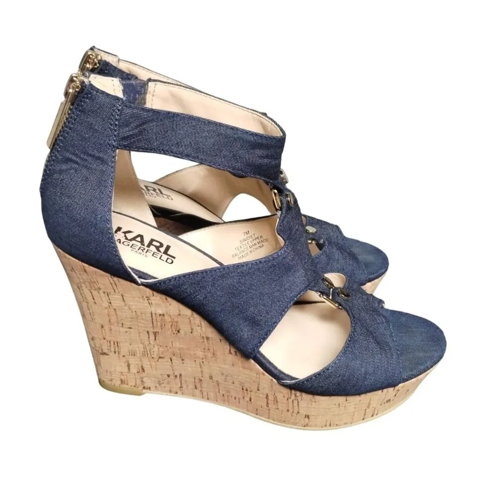 Karl Lagerfeld Women's Navy Platform Heels Size 7M SKU 1868 - Image 3