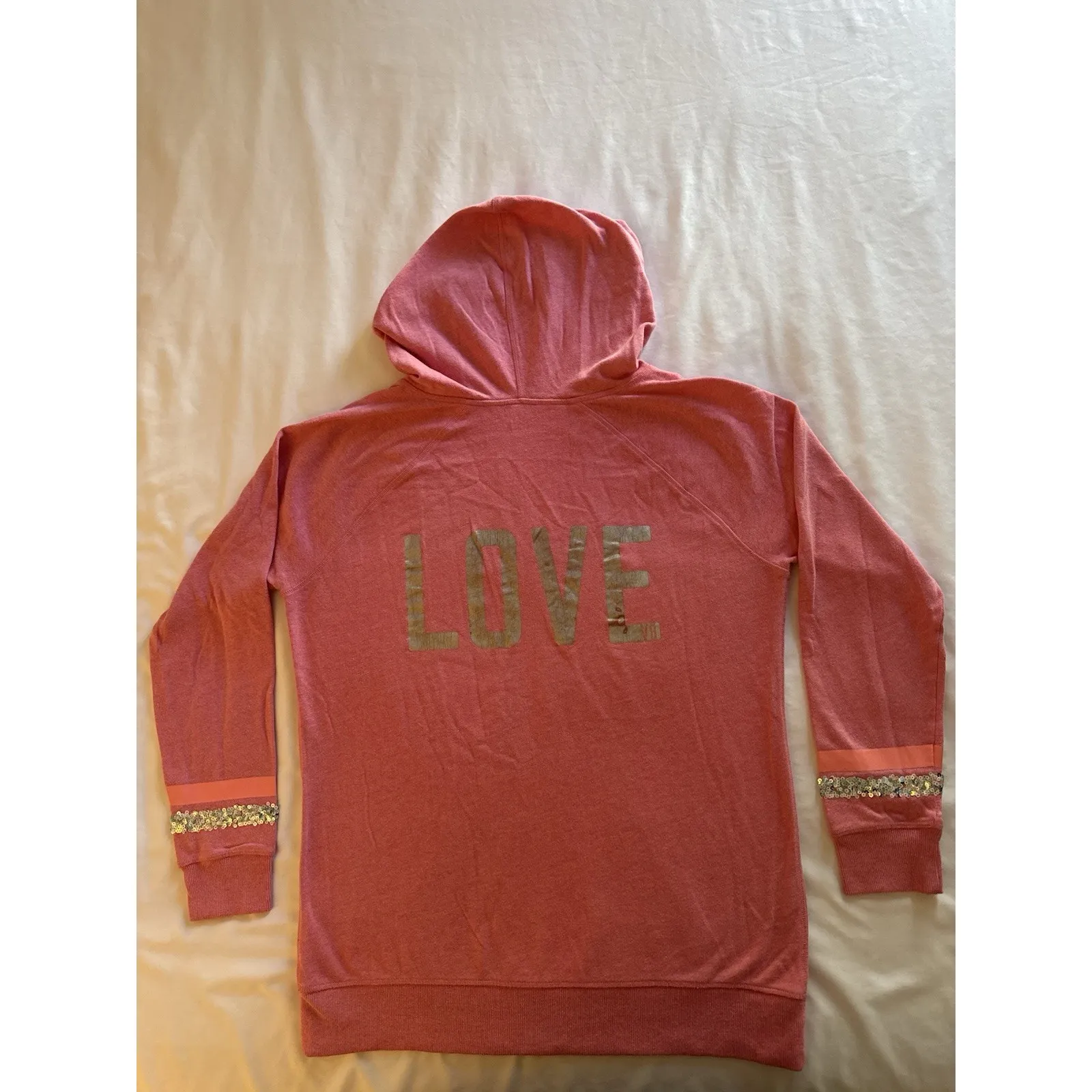 Victoria's Secret Pink Hoodie Women's Medium Sequin Love Embellished Cotton Y2k - Image 8