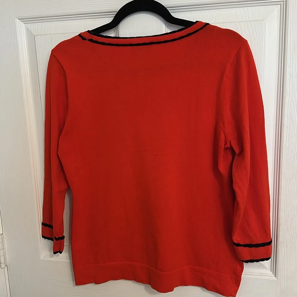 CeCe Red/Coral Scoop neck Bow Detail Sweater with Black Trim M - Image 2