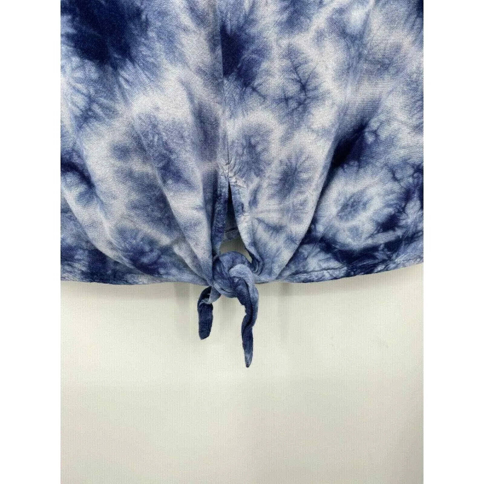 Y2K 90s Grunge D&Kade Crop Shirt‎ Teen Large Blue Rayon Tie Dye Tie Waist Pocket - Image 3