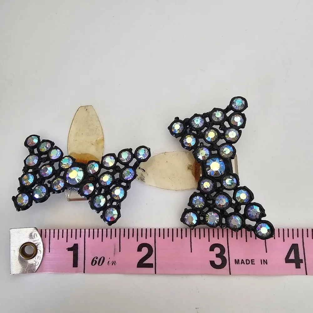 Vintage 80s Maximalist Shoe Clips Aurora Borealis Bow Rhinestones Blue - Image 5