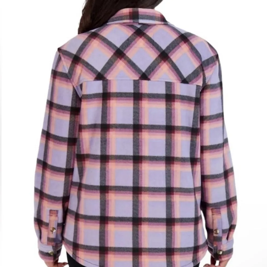 SAGE Collective Purple Plaid Sherpa Shacket Button Front Size L Size L - Image 4