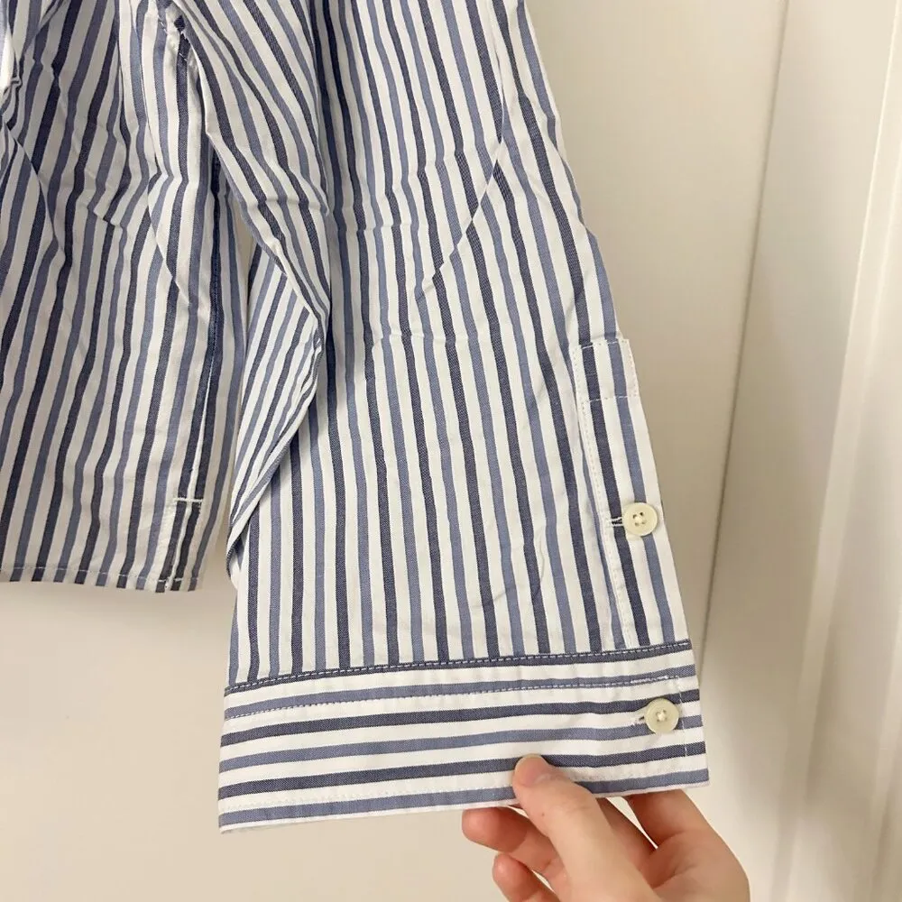 Everlane The Woven PJ Top Boxy Cotton in Blue Pinstripes Size M NWT - Image 3