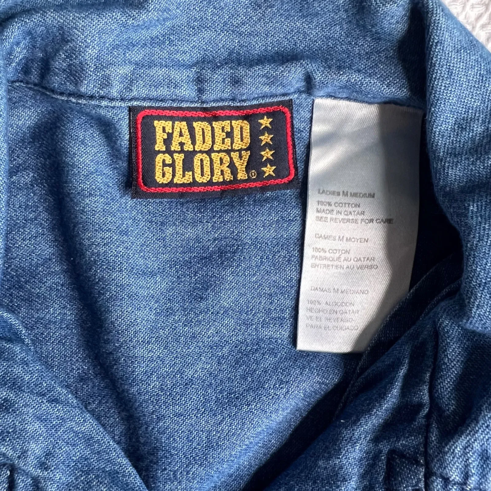 VTG Faded Glory Womens Denim Shirt Fall Pumpkin Patch Long Sleeve Button Up Sz M - Image 3