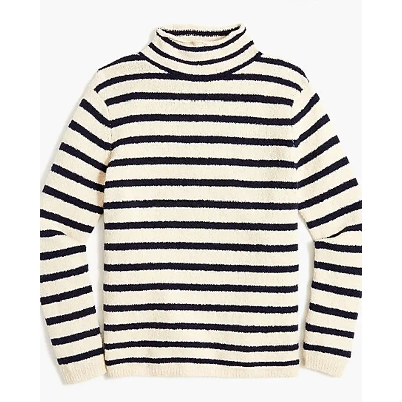 J Crew Cozy Rollneck Pullover Sweater Women M Cream Blue Stripe Cabin Soft Touch Size M - Image 3