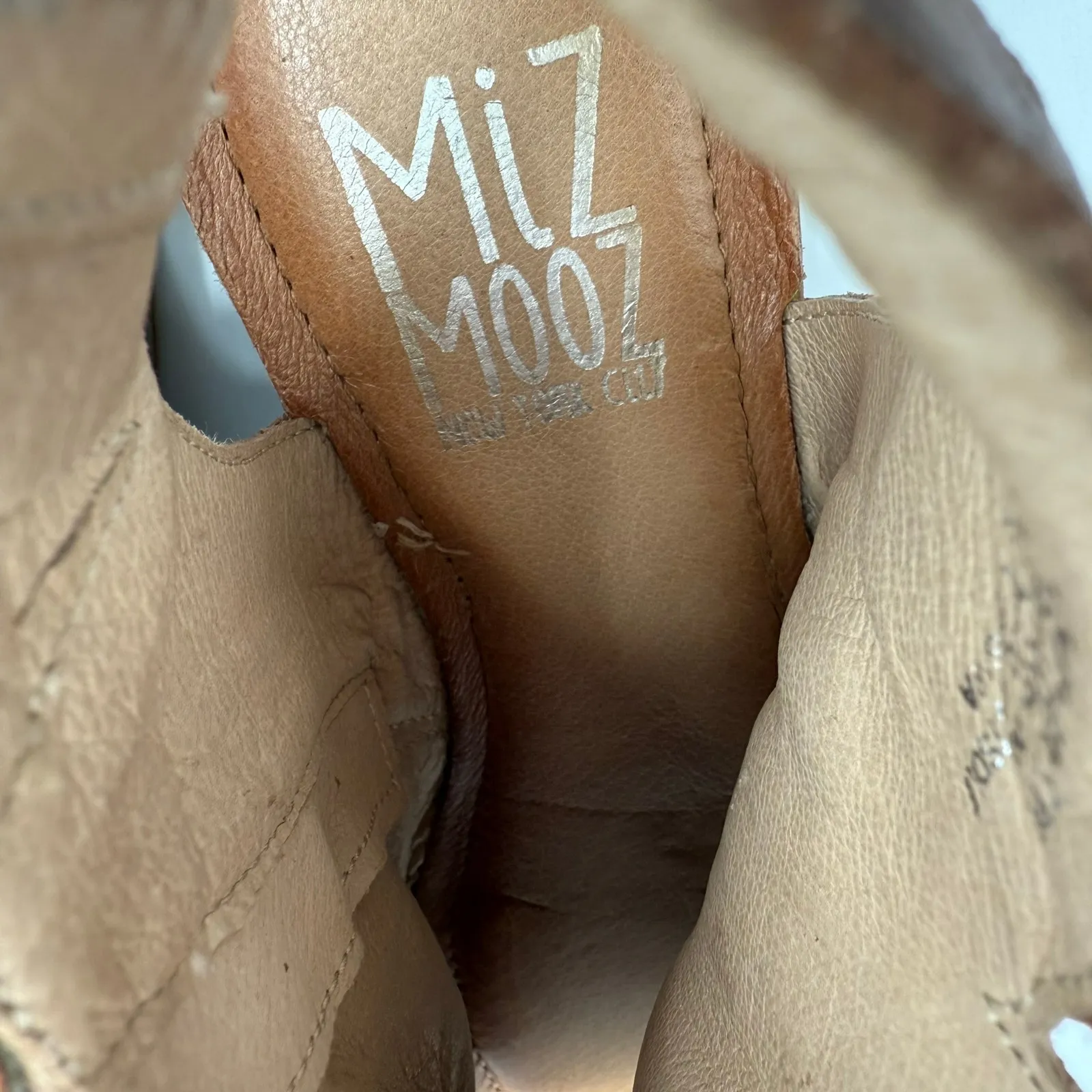 Miz Mooz Flaire Sandals Size 38 *WIDE* (US 7.5-8) Leather Ruched Brandy Zipper - Image 9