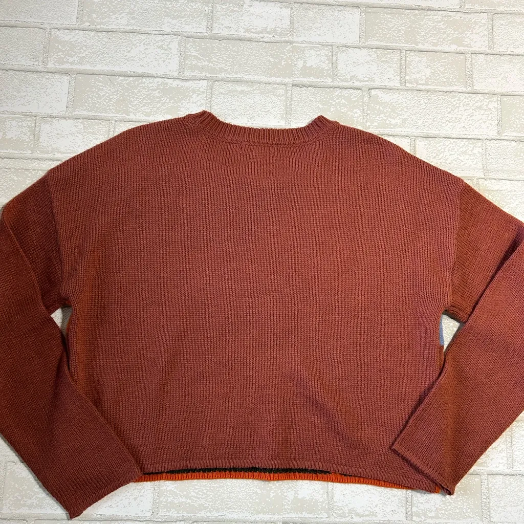 Colorful Landscape Cropped Knit Sweater Orange Size L - Image 2