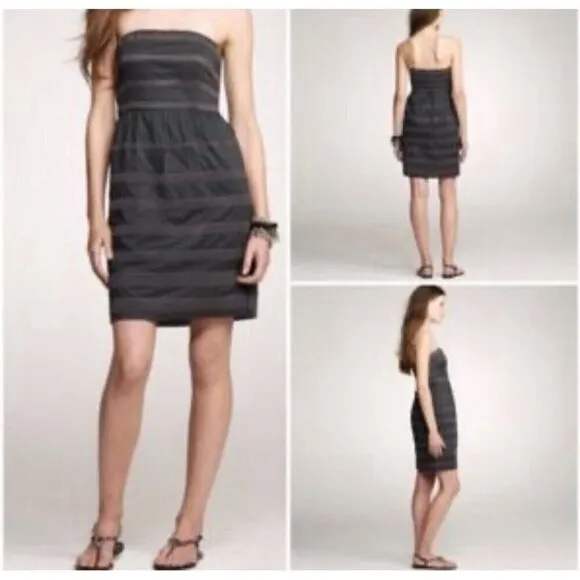 J Crew Dress 4 Gray Ginny Rugby Strapless Lined Stripe Elegant A-line Summer - Image 2