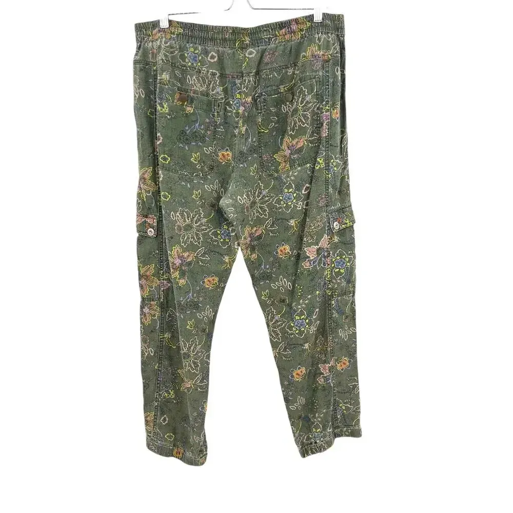 Anthropologie Classic Seamed Joggers Pants Floral Linen Blend‎ Green Size Large - Image 8