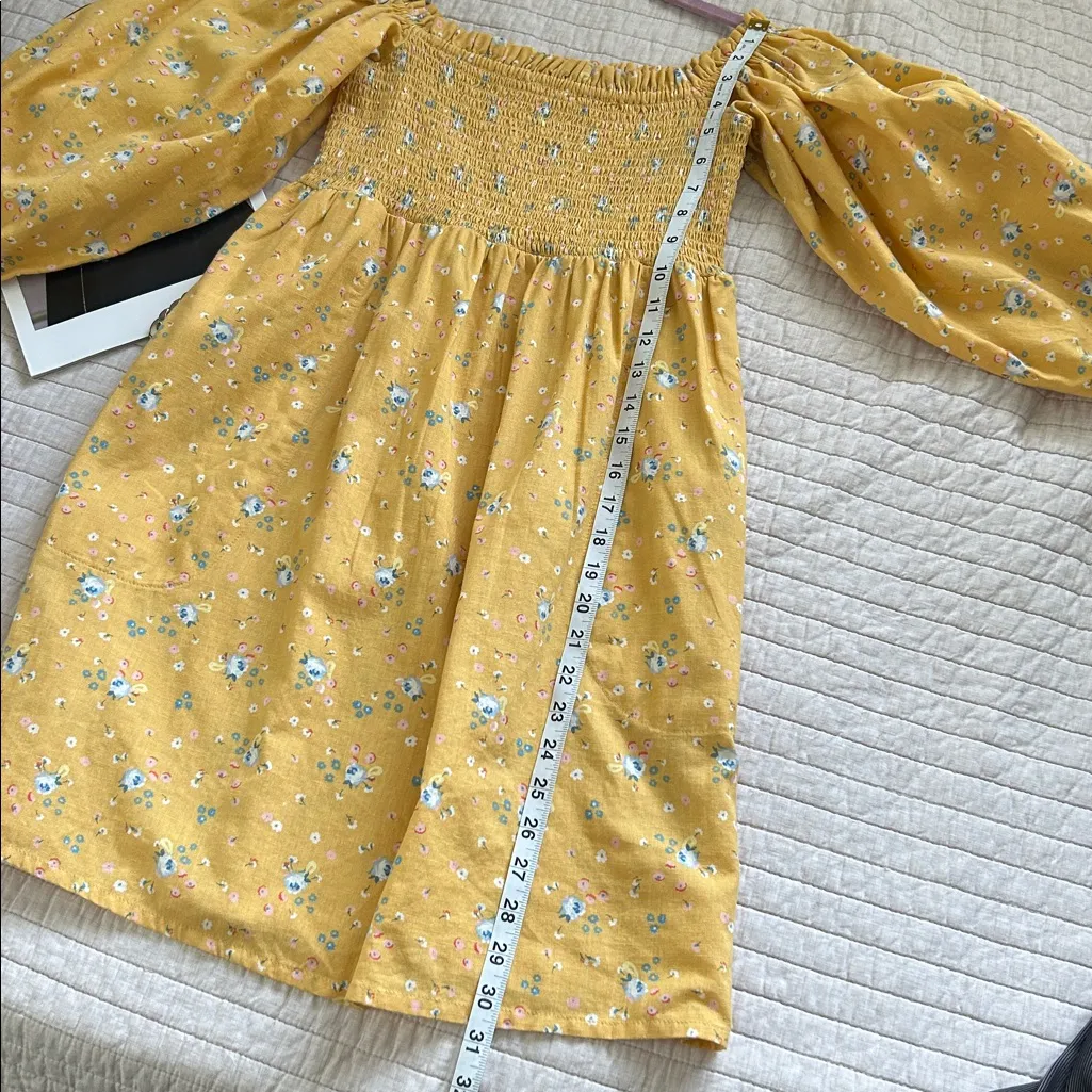 Billabong x Wrangler Bellflower warm yellow smocked cottage mini Dress L - Image 11