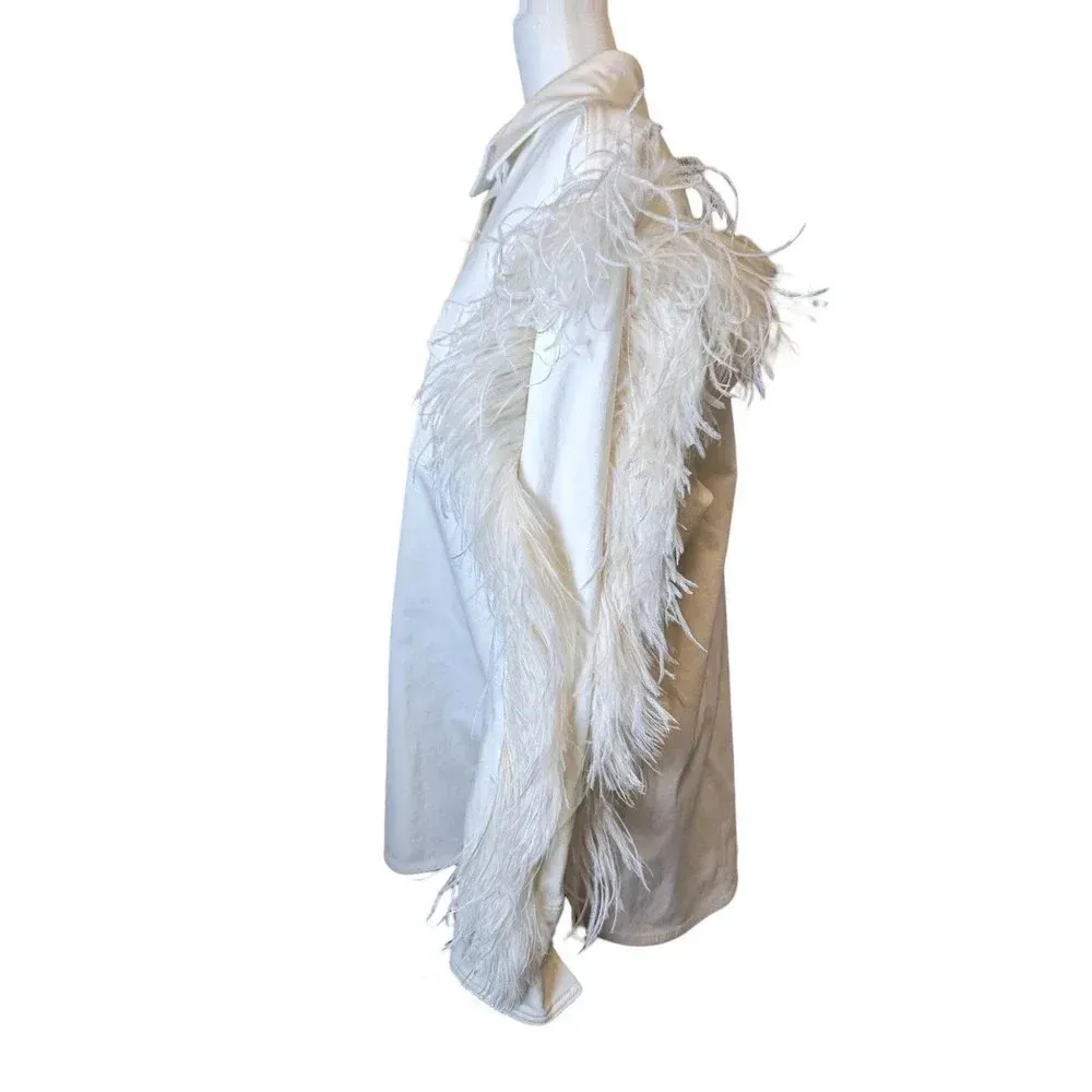 David Koma Ostrich Feather Oversized Denim Jacket Dress Bridal bachelorette White Size 10 - Image 10