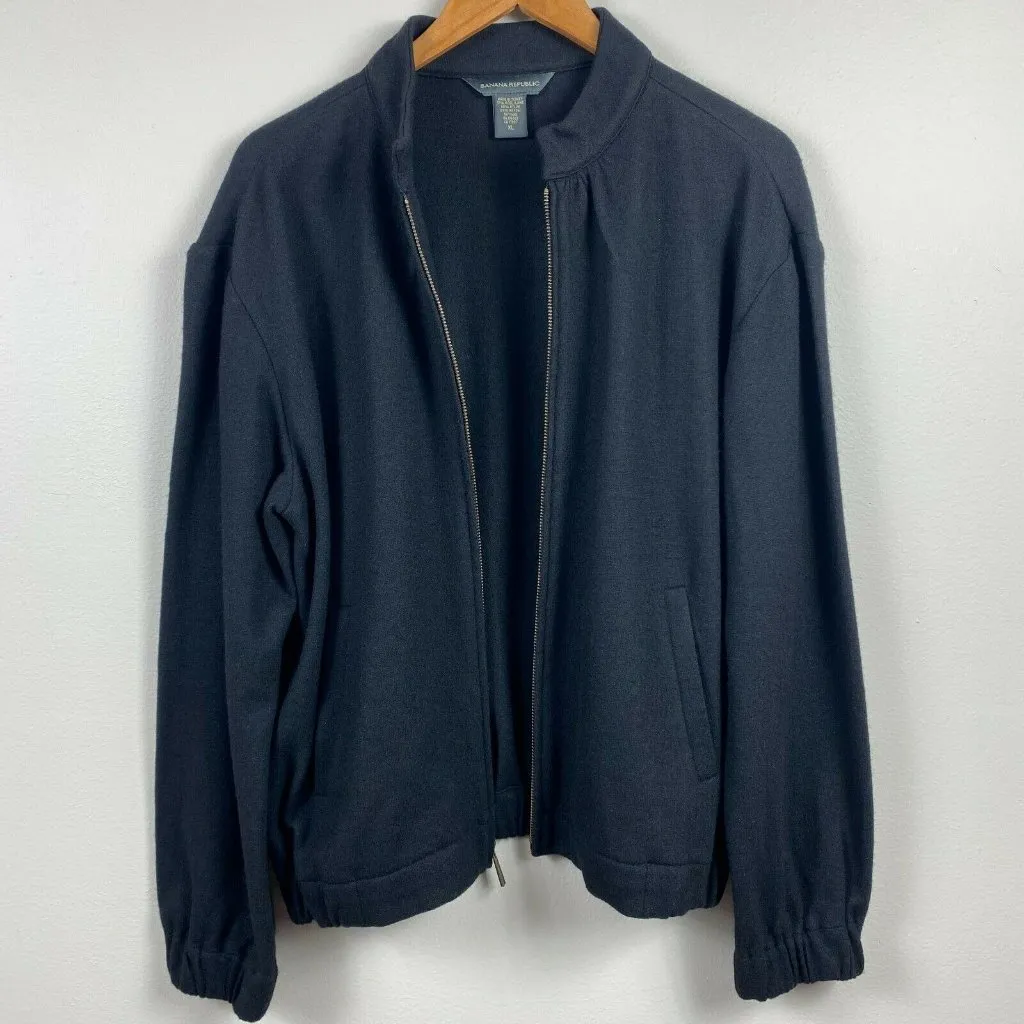 Banana Republic Jacket XL‎ Black Wool Blend Lightweight Full Zip Stretch - Image 7