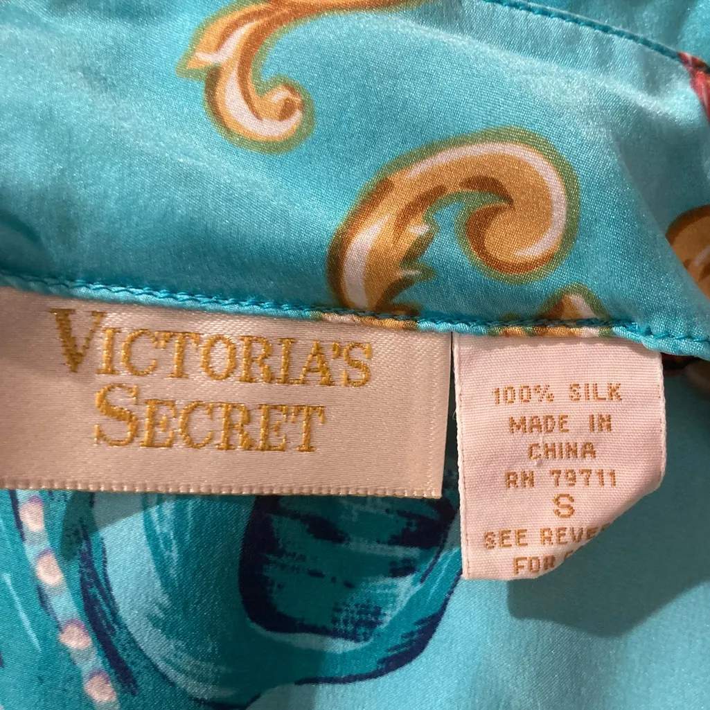 Vintage Victoria’s Secret gold label 100% silk blue seashell mini slip dress. S - Image 6