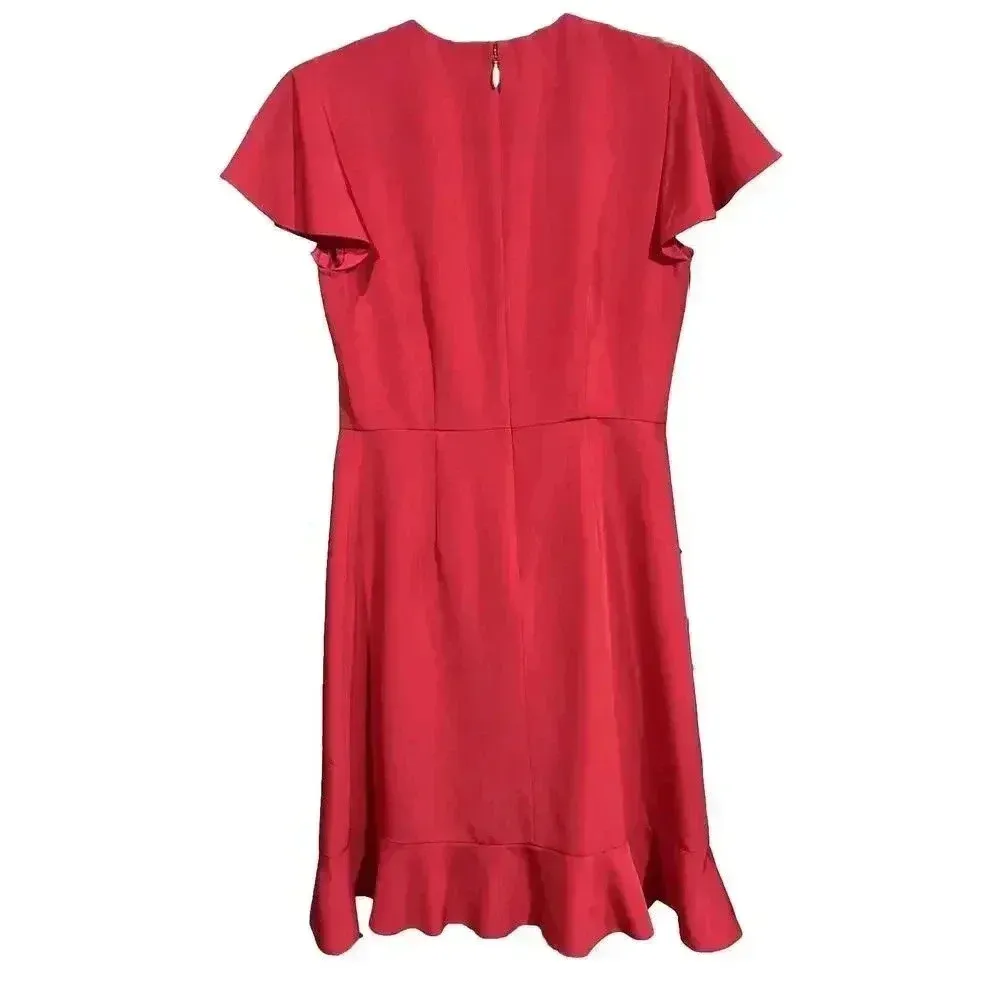 DRAPER JAMES Shift Faux Wrap Dress Womens Size 2 Red Flutter Sleeve Feminine - Image 3