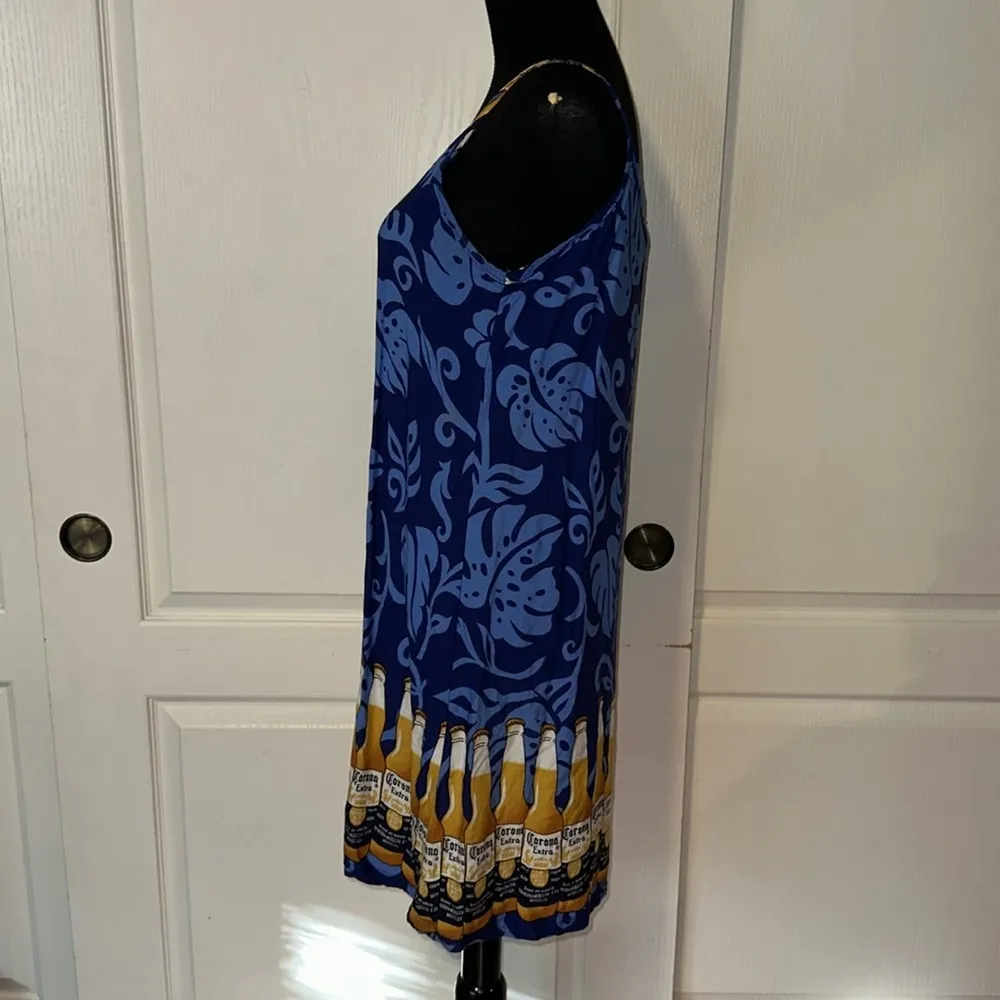 VTG CORONA EXTRA BEER HAWAIIAN PRINT CAMI DRESS Blue Size M - Image 5