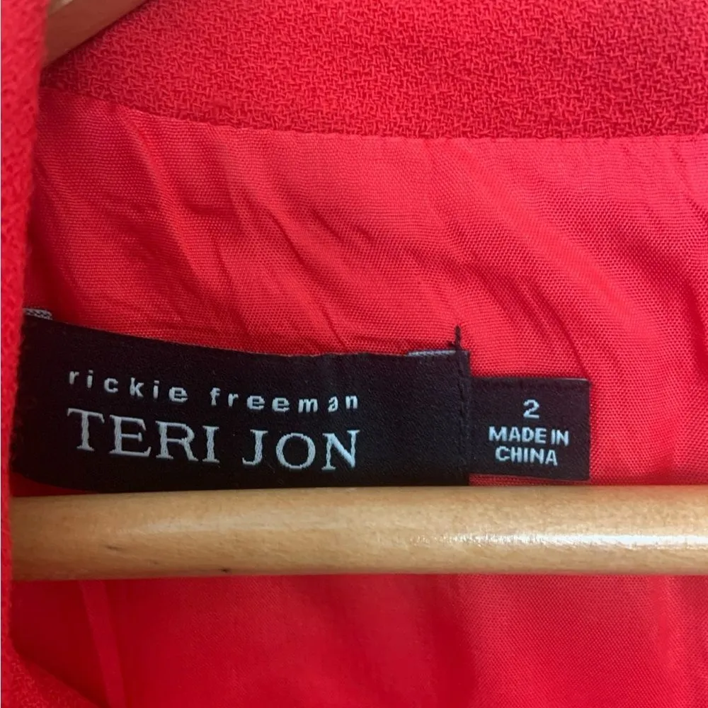 Rickie Freeman Teri Jon Holiday Sz 2 Wool Red Cowl Neck Ruffle Formal Dress - Image 7