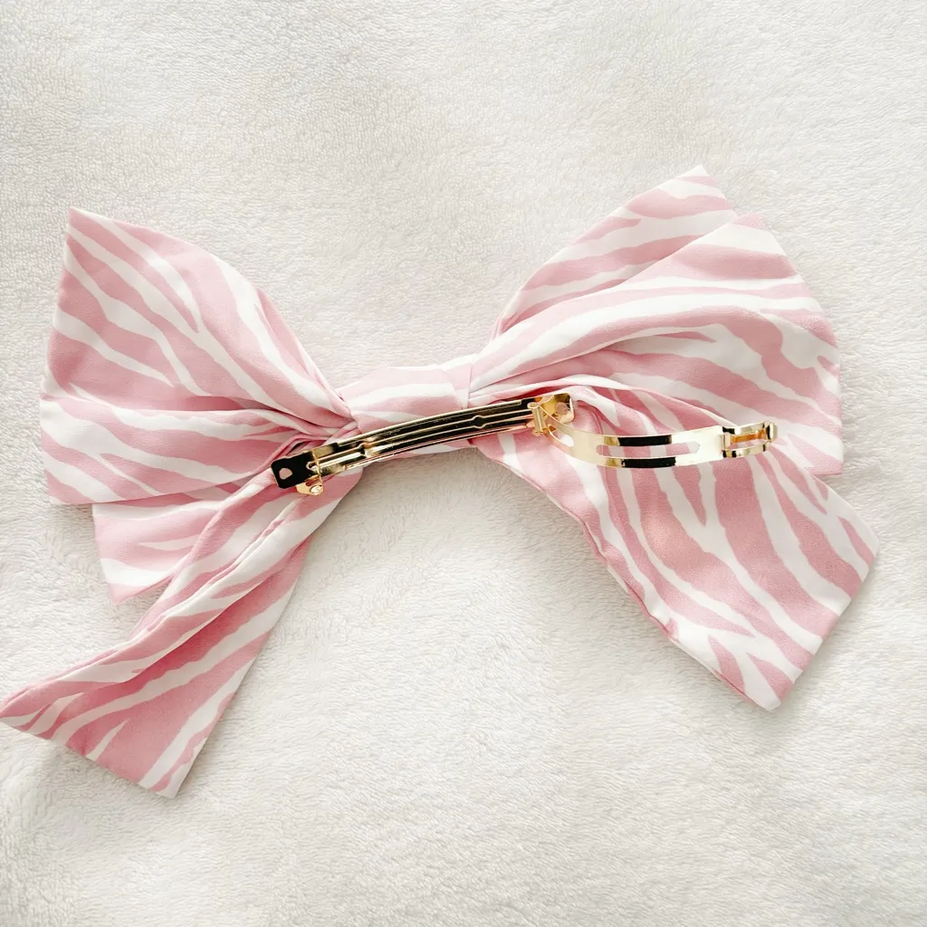 Anthropologie Pastel Pink Zebra Bohemian Peasant Hair Farmhouse Hair Bow Barette - Image 3