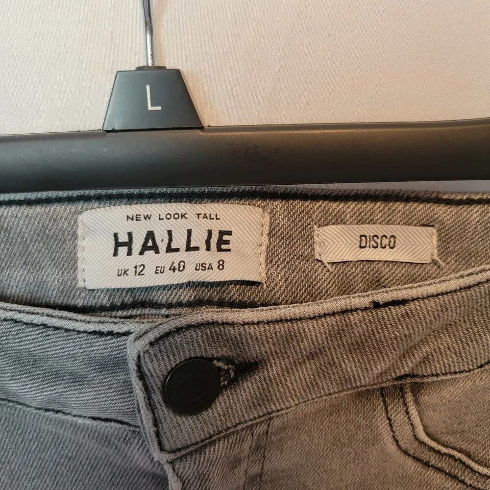 New Look Washed Grey Raw Hem High Waisted Hallie Skinny Jeans Size 4 - Image 5