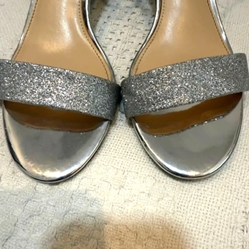 Blue by Betsey Johnson MIRI 8.5 silver glitter heeled sandal 3068 - Image 5