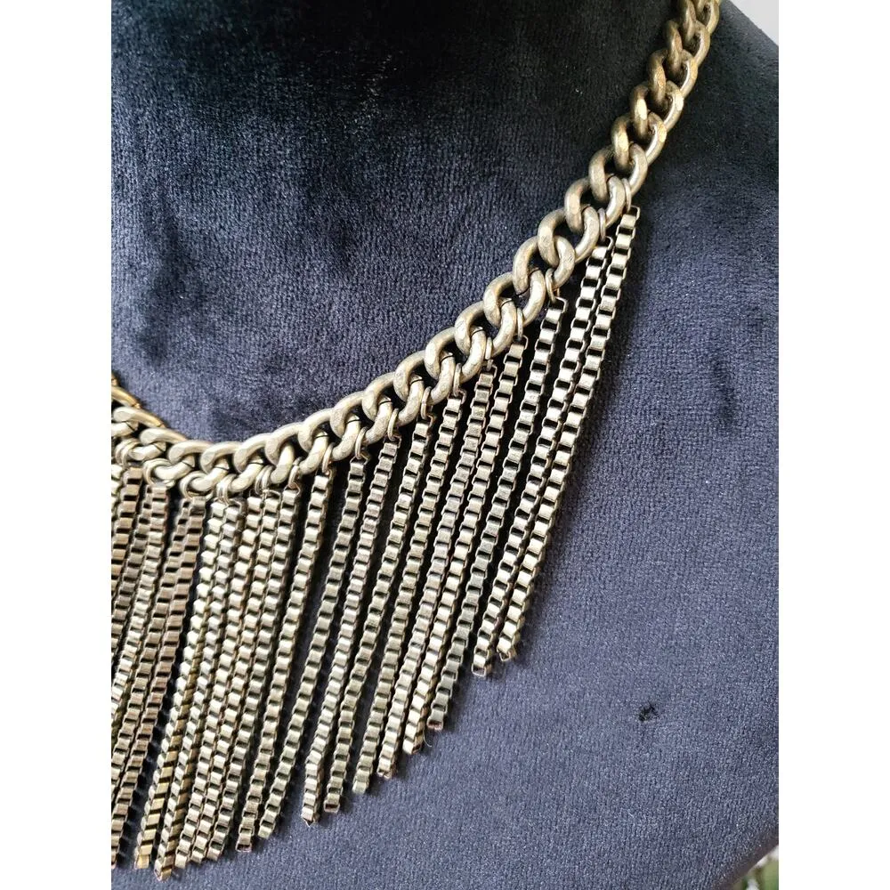 Women's Statement Necklace Gold Tone Fringe Chain Lobster Clasp Jewelry - Image 3