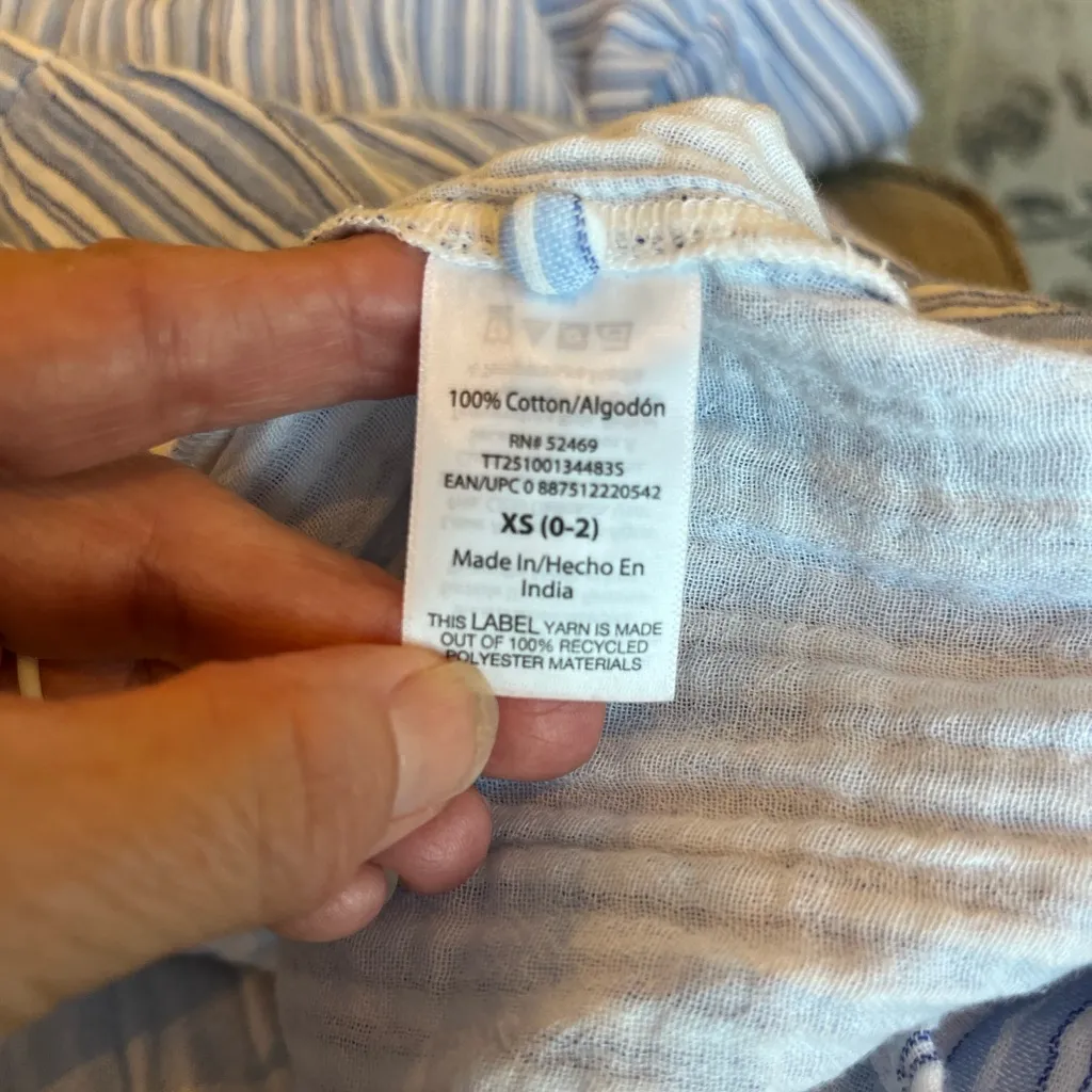 Midi Summer Dress Comfy Cinched Drawstring Waist with Pockets Blue Striped New Size XS - Image 9