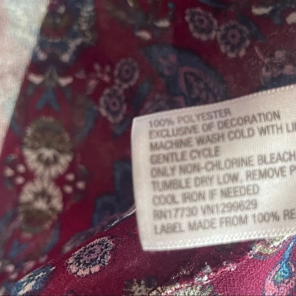 Knox Rose Floral Babydoll Tassel Blouse Lace Up Short Sleeve Multicolor Size S - Image 6