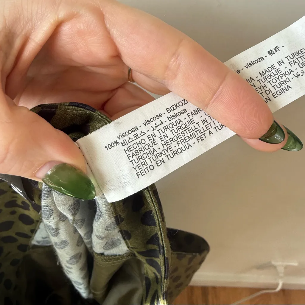 Zara Khaki Green Animal Print Satin Wide Leg Trousers M - Image 7