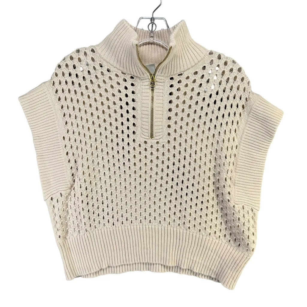 Varley Gaines Half Zip Sweater Top S Cream Cotton Pineapple Open Knit Coastal - Image 2