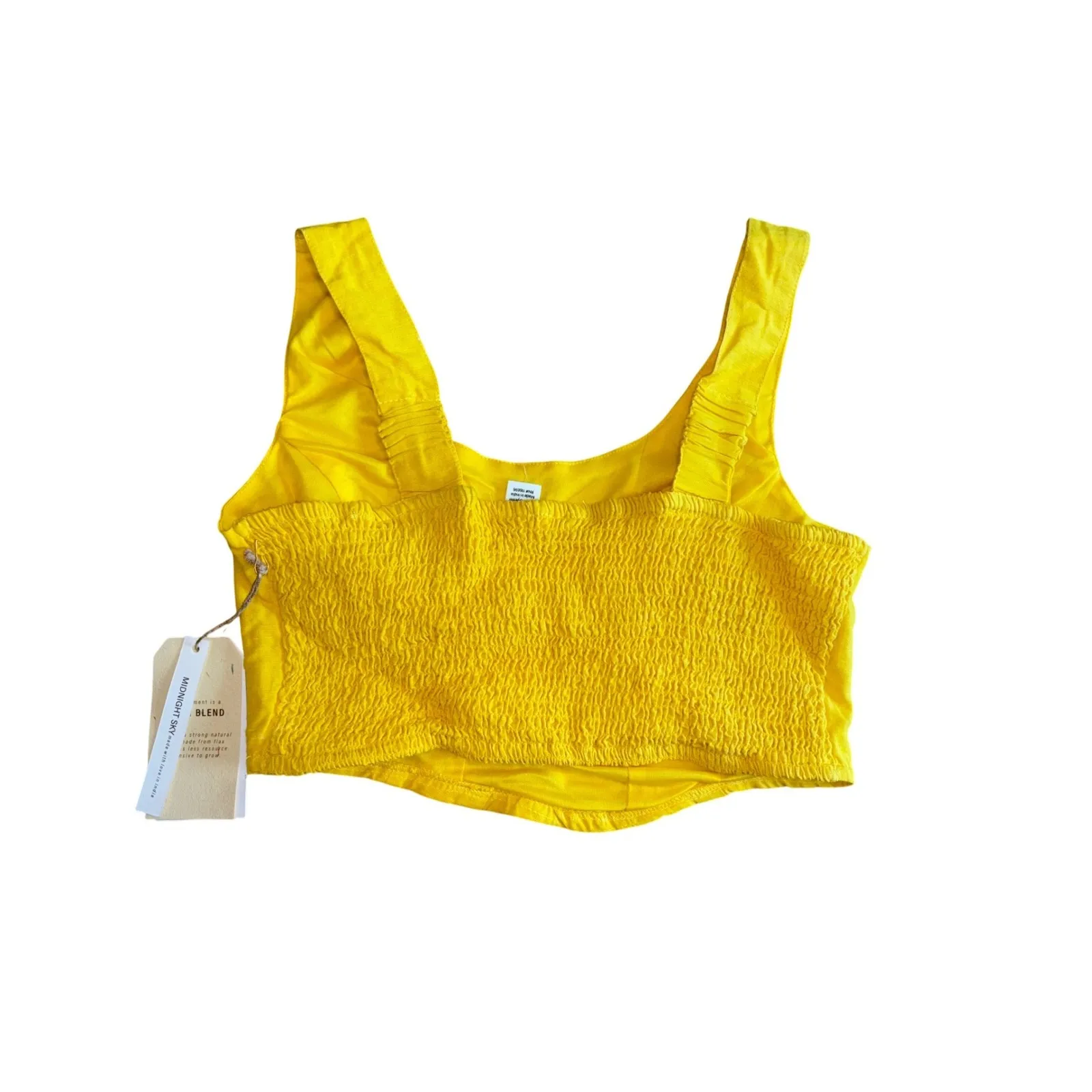 Midnight Sky Crop Top Smocked Back Sleeveless Yellow Linen Blend Size M - Image 2
