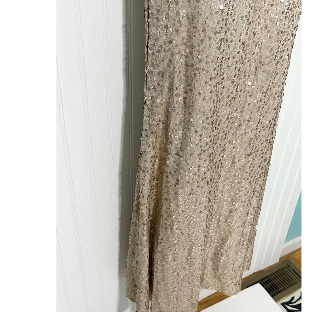 David’s Bridal Long Sequin‎ Sheath Blouson Maxi Dress Gown Cap Sleeves Gold XS - Image 7