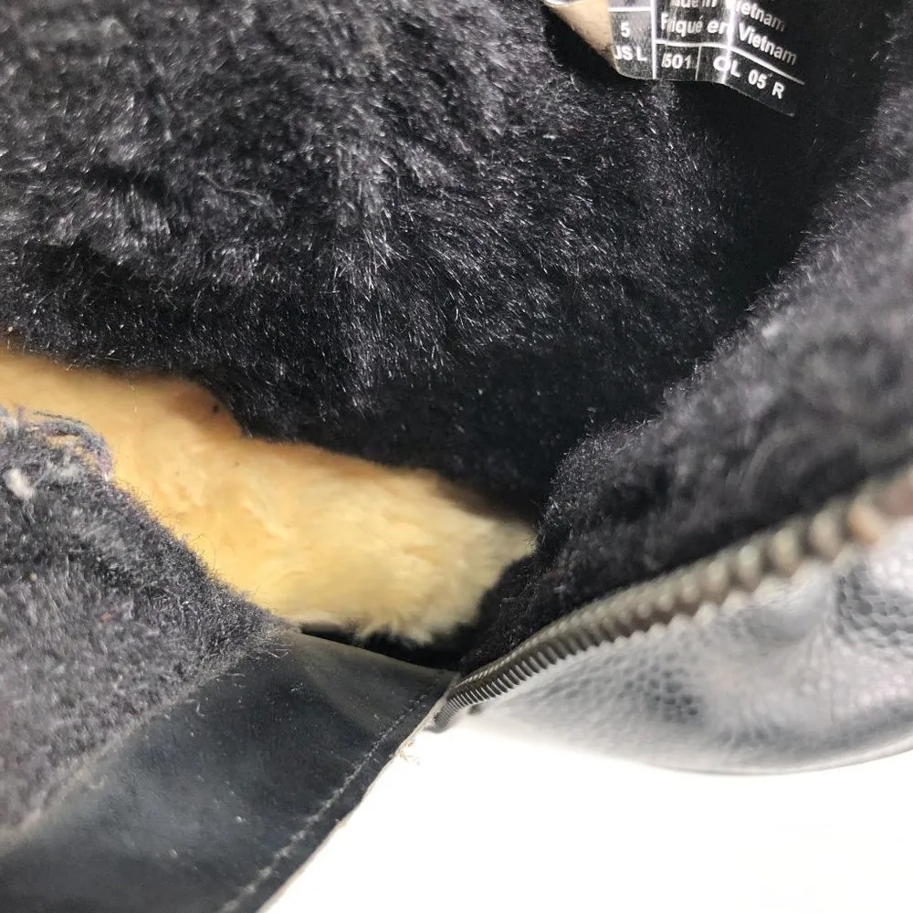 Dr Martens Magdalena Fur Lined Boots Block Heel Pebbled Leather Black Womens 5 - Image 7