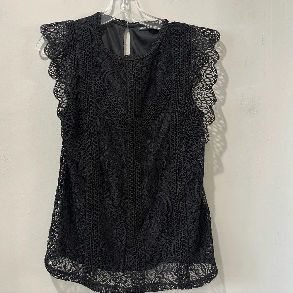 Cable & Gauge Black Lace Top High Neck Lined Sleeveless Size Medium Classy - Image 2
