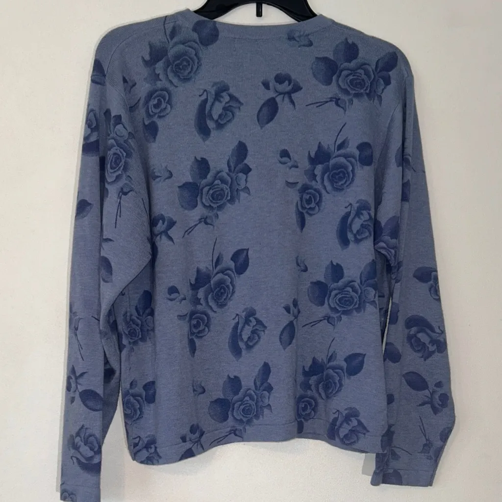 Cathy Daniels Blue Floral‎ Cardigan M Button Up - Image 3