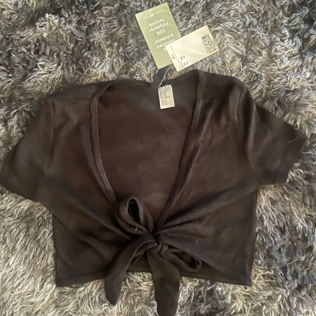 Stylish Mesh Black Tie-Front Crop Top - Size XS - NWT - Image 6