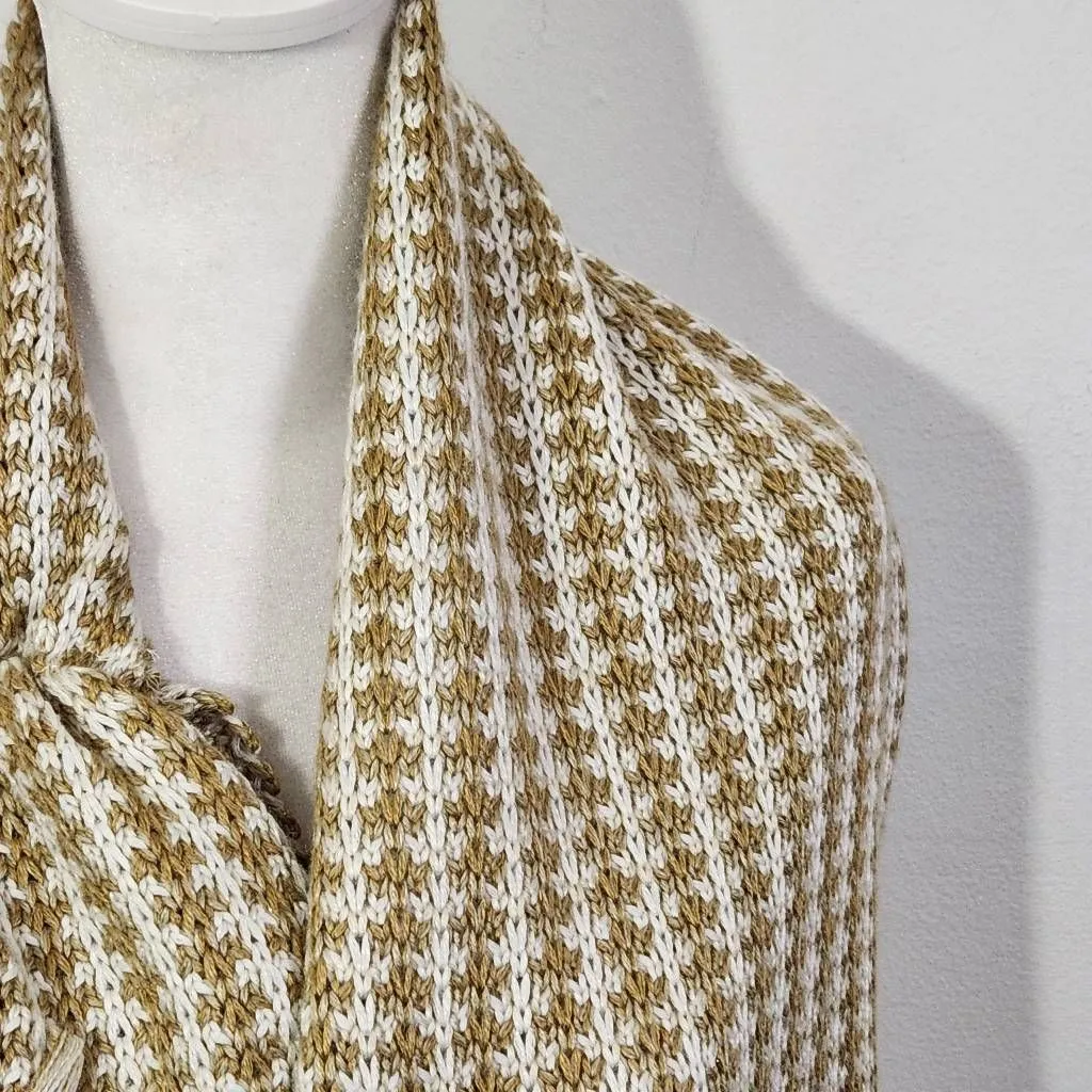 Coldwater Creek Brown and Cream Embellished Knit Scarf with Flower Accent - Image 3