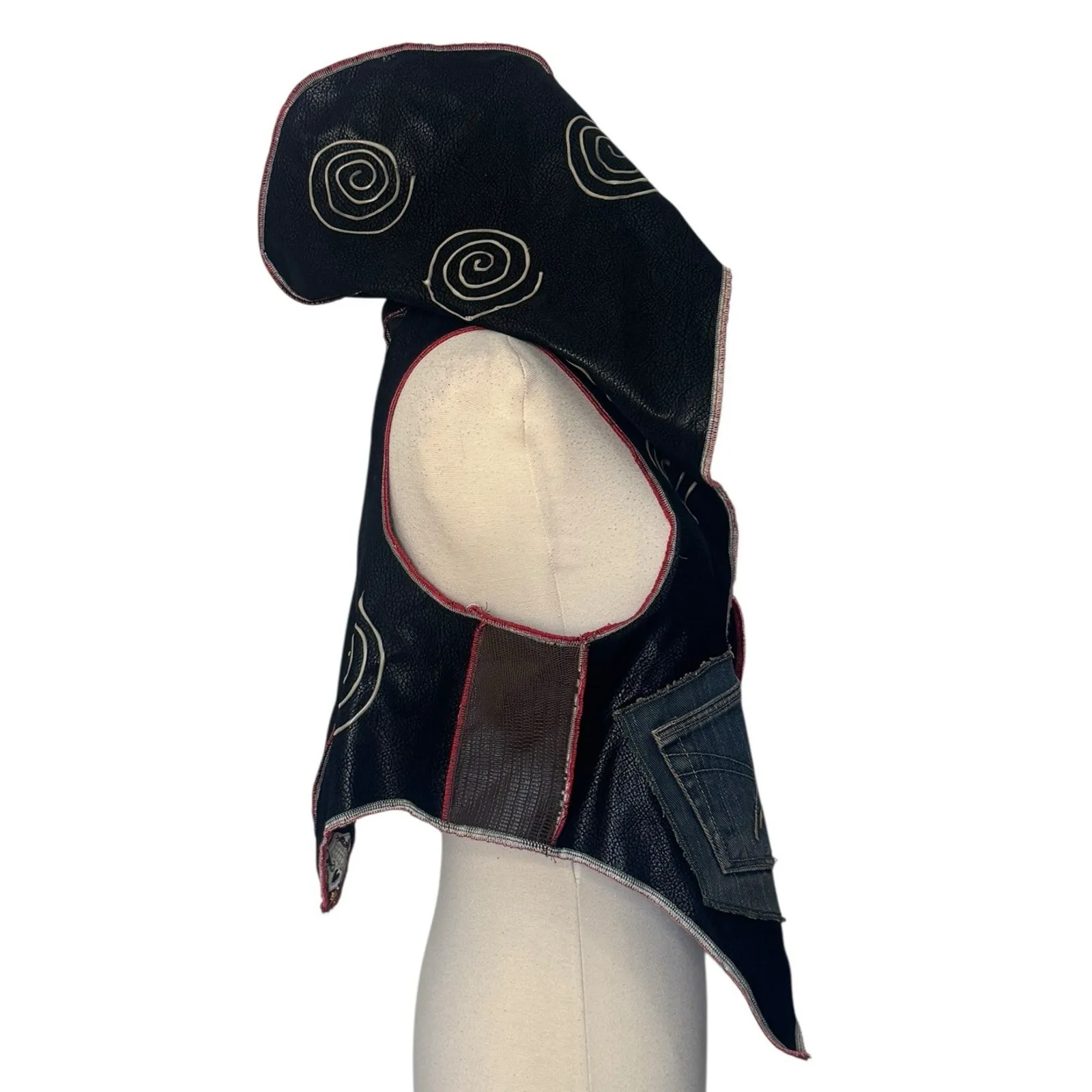 DIA DE LOS MUERTOS Skulls Vest Handmade Reversible Hooded Leather Fabric Glows Size undefined - Image 13