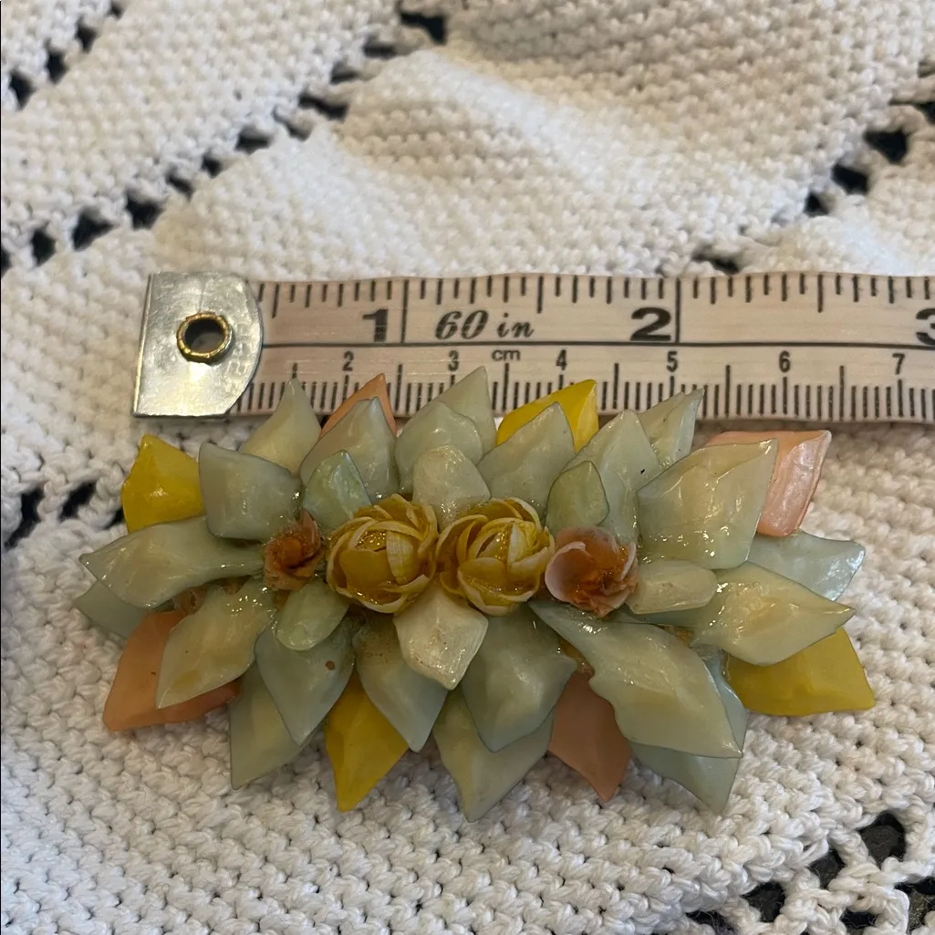 Floral Brooch with Yellow and Cream Accents mid century - Image 3