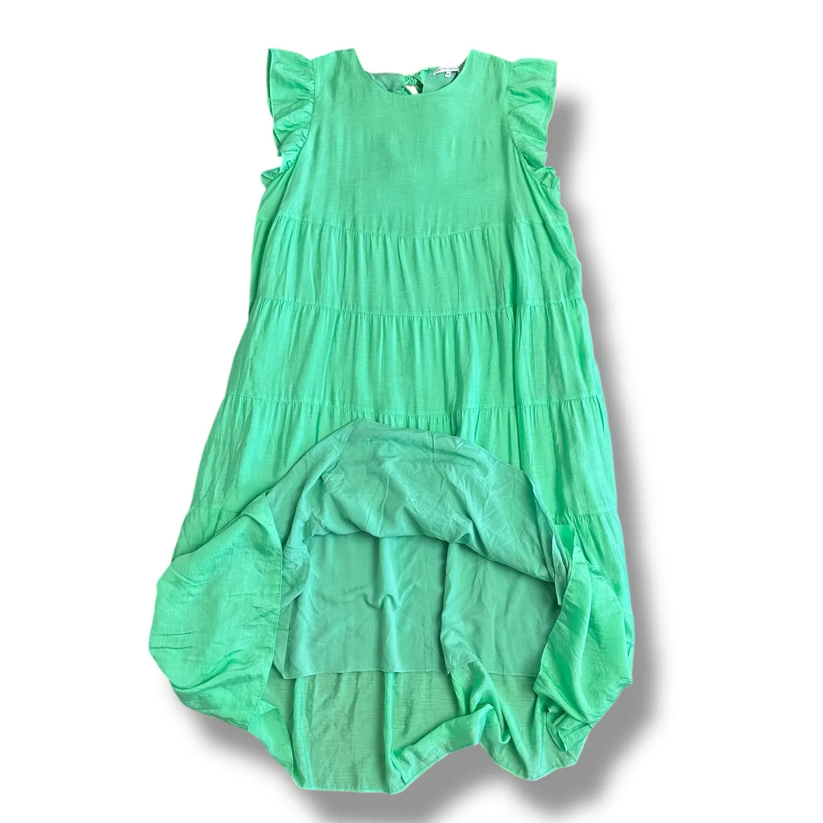 English Factory Green Tiered Midi Dress‎ 2X Modern Chic Flutter Sleeve Summer - Image 6