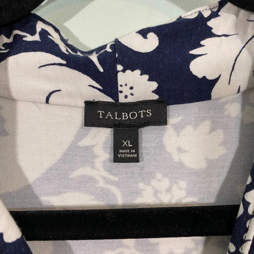 Talbots Women's Black & White Floral Quarter Sleeve Jersey Top Size XL - Image 4