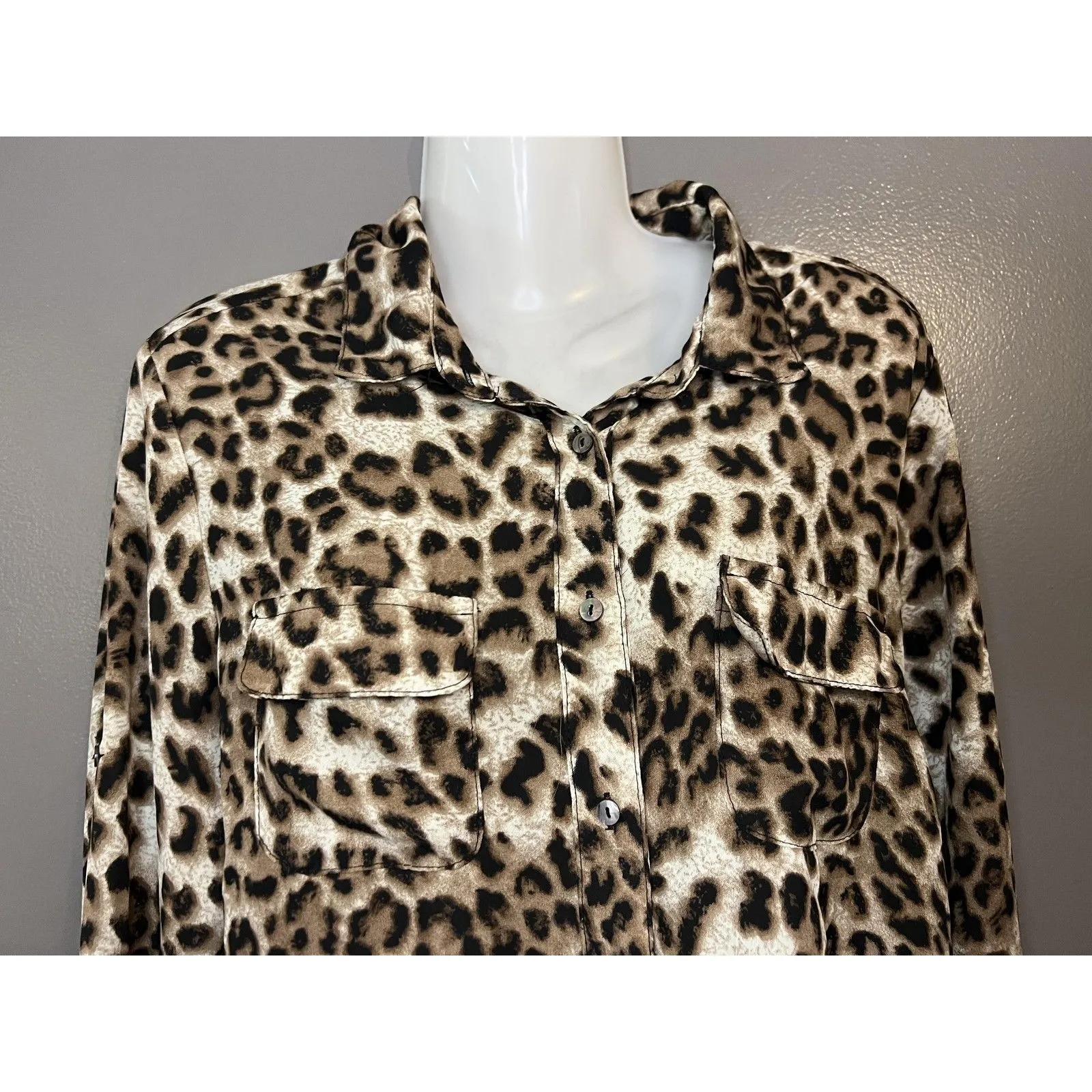 VICI Shirt Womens Medium Brown Black Leopard Print Button Down Long Sleeve Top - Image 2